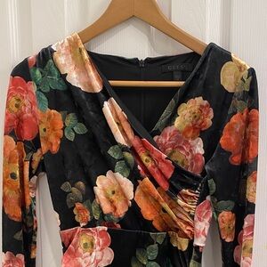 GUESS Velvet Dress with Peony Charm Print,  XS